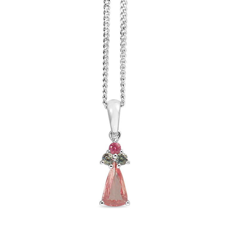 18ct White Gold Pink and Blue / Grey Sapphire Necklace