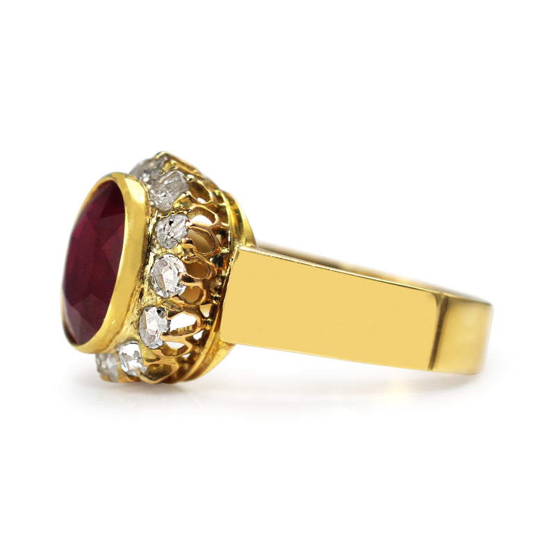 18ct Yellow Gold Treated Ruby and Rose Cut Diamond Ring
