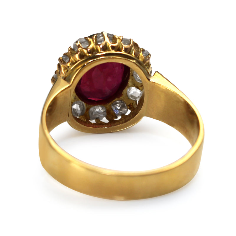 18ct Yellow Gold Treated Ruby and Rose Cut Diamond Ring