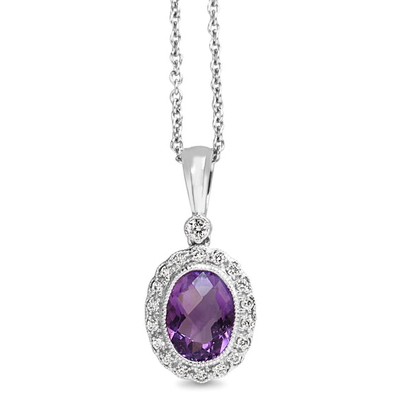 9ct White Gold Amethyst and Diamond Necklace