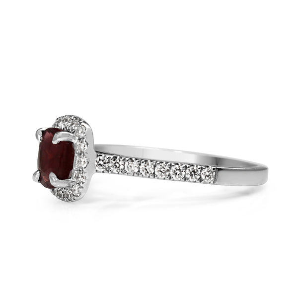 18ct White Gold Ruby and Diamond Halo Ring