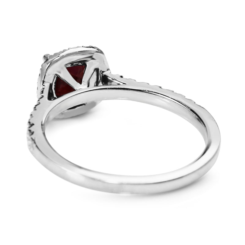 18ct White Gold Ruby and Diamond Halo Ring