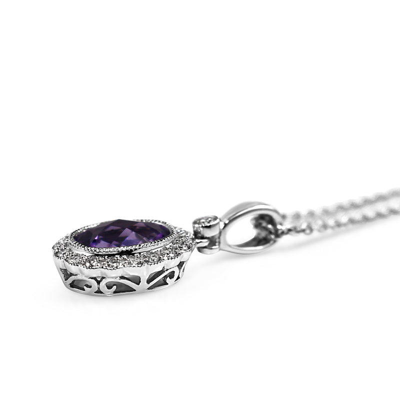 9ct White Gold Amethyst and Diamond Necklace