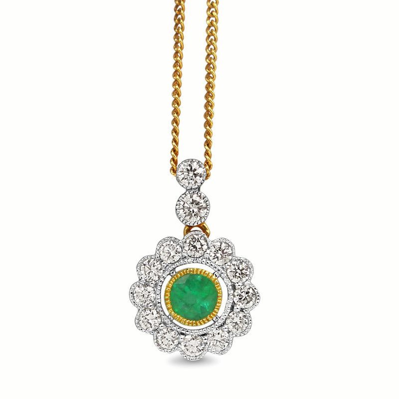 18ct Yellow and White Gold Emerald and Diamond Necklace