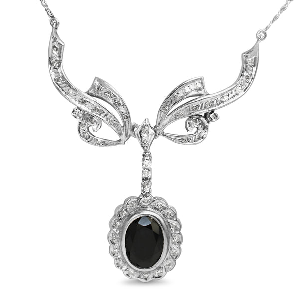 Palladium Art Deco Sapphire and Diamond Necklace