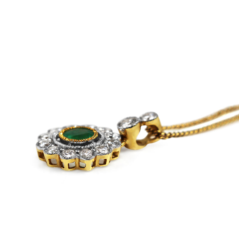 18ct Yellow and White Gold Emerald and Diamond Necklace