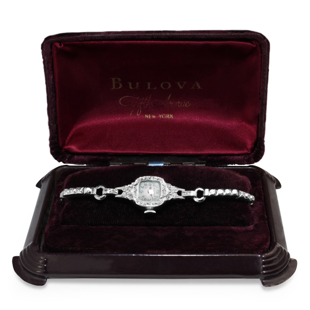 14Ct White Gold Art Deco Single Cut Diamond Bulova Watch - Boxed –  Burlington