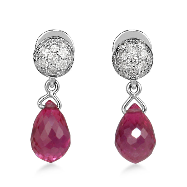 18ct White Gold Briolette Ruby and Pavè Diamond Earrings
