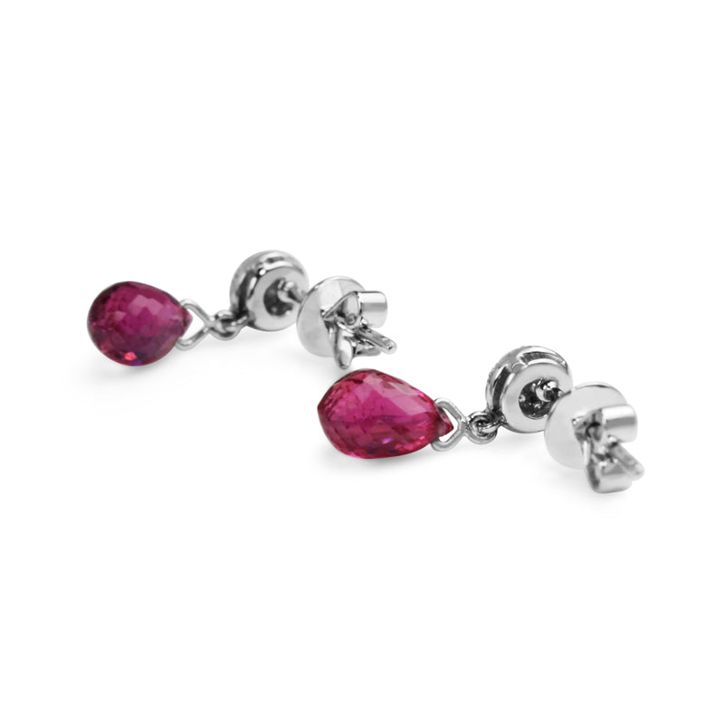 18ct White Gold Briolette Ruby and Pavè Diamond Earrings