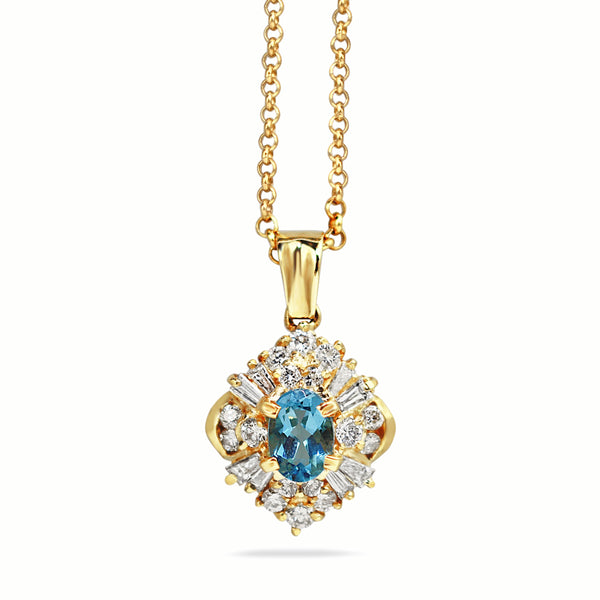 18ct Yellow Gold Topaz and Diamond Cluster Necklace