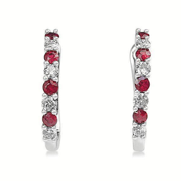 9ct White Gold Ruby and Diamond Hoop Earrings