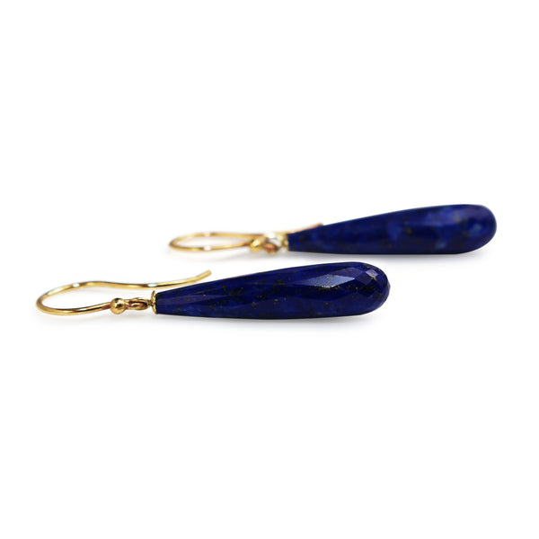 9ct Yellow Gold Lapis Drop Briolette Earrings