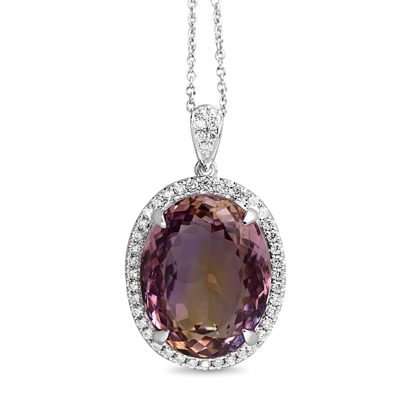 18ct White Gold 18.00 Ametrine and Diamond Halo Necklace