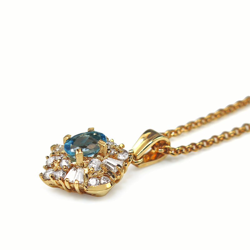 18ct Yellow Gold Topaz and Diamond Cluster Necklace