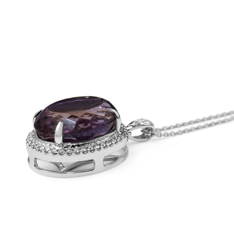 18ct White Gold 18.00 Ametrine and Diamond Halo Necklace