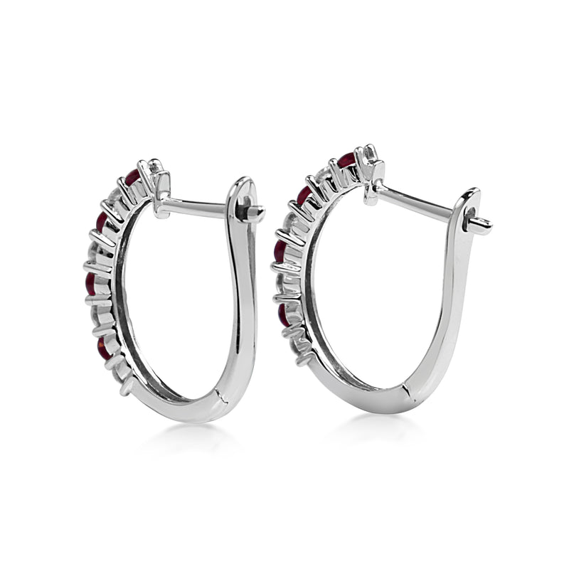 9ct White Gold Ruby and Diamond Hoop Earrings