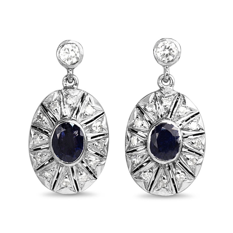 18ct White Gold + Palladium Art Deco Sapphire and Diamond Earrings