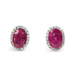 9ct Yellow and White Gold Ruby and Diamond Halo Earrings