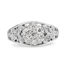 9ct White Gold Floral Diamond Ring