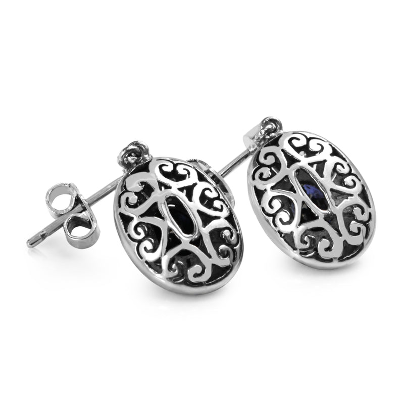 18ct White Gold + Palladium Art Deco Sapphire and Diamond Earrings