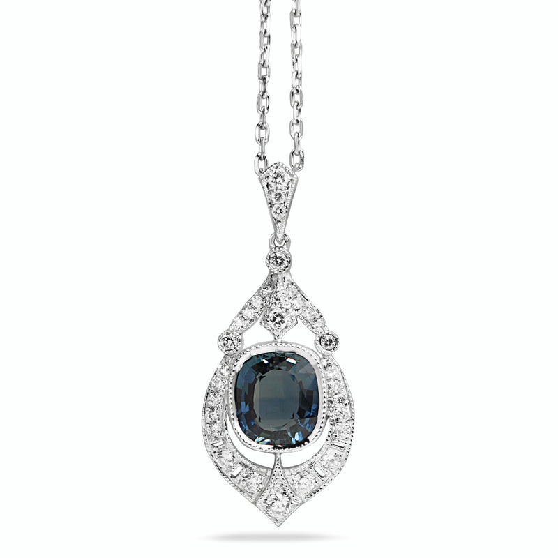 18ct White Gold Deco Style Sapphire and Diamond Necklace