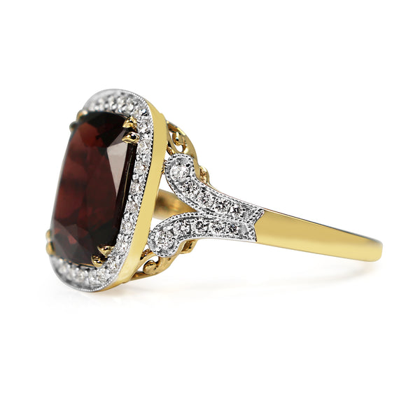 18ct Yellow and White Gold Antique Style Garnet and Diamond Ring