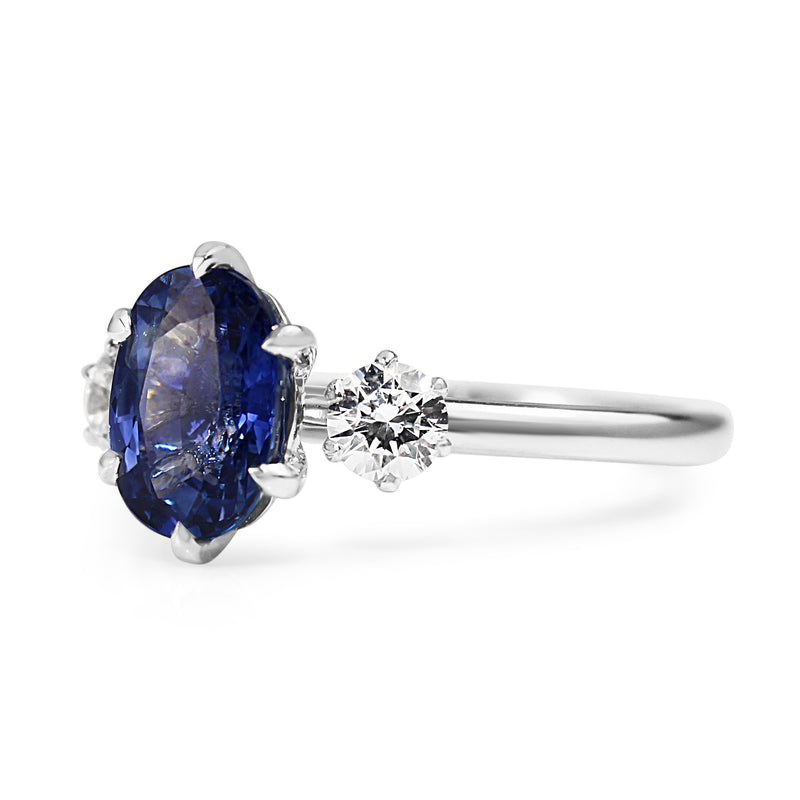 18ct Sapphire and Diamond 6 Claw 3 Stone Ring