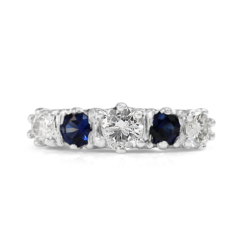 9ct Yellow Gold and Silver Top 5 Stone Sapphire and Diamond Ring