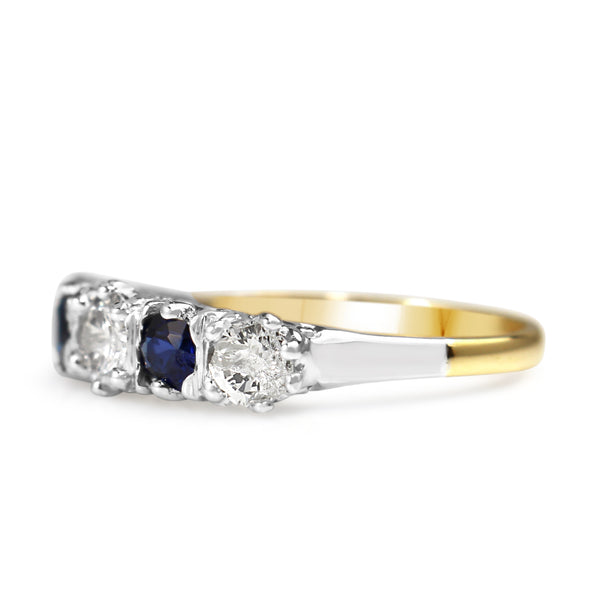 9ct Yellow Gold and Silver Top 5 Stone Sapphire and Diamond Ring
