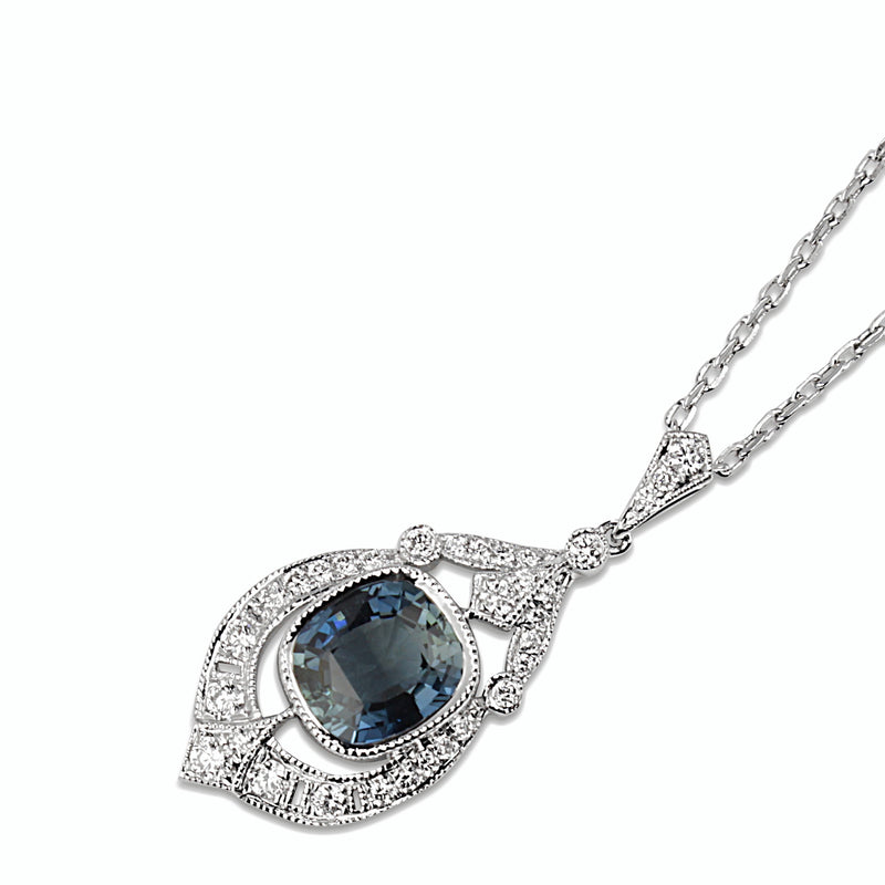 18ct White Gold Deco Style Sapphire and Diamond Necklace