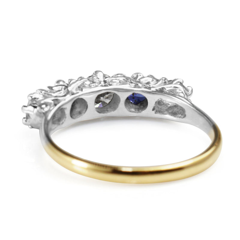 9ct Yellow Gold and Silver Top 5 Stone Sapphire and Diamond Ring