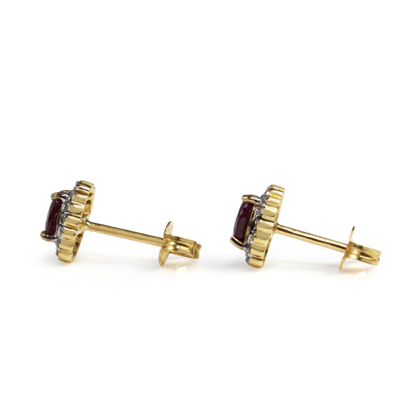 9ct Yellow and White Gold Ruby and Diamond Halo Earrings