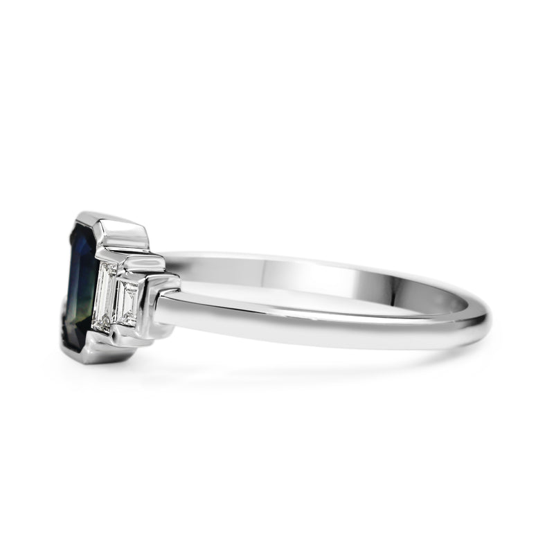 18ct White Gold Sapphire and Baguette Diamond 5 Stone Ring