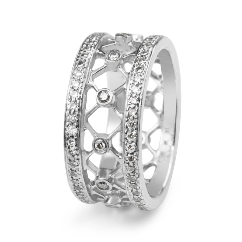 14ct White Gold Criss Cross Diamond Ring