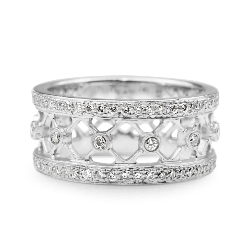 14ct White Gold Criss Cross Diamond Ring