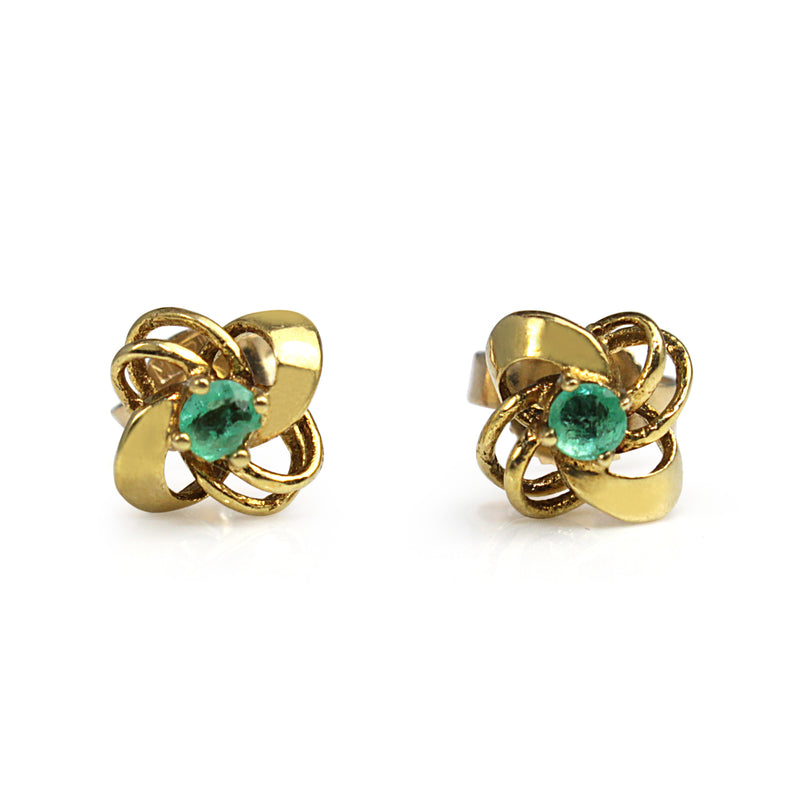 14ct Yellow Gold Emerald Knot Stud Earrings