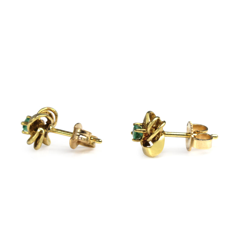 14ct Yellow Gold Emerald Knot Stud Earrings