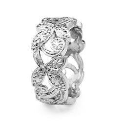 Platinum Floral Pierced Out Engraved Band