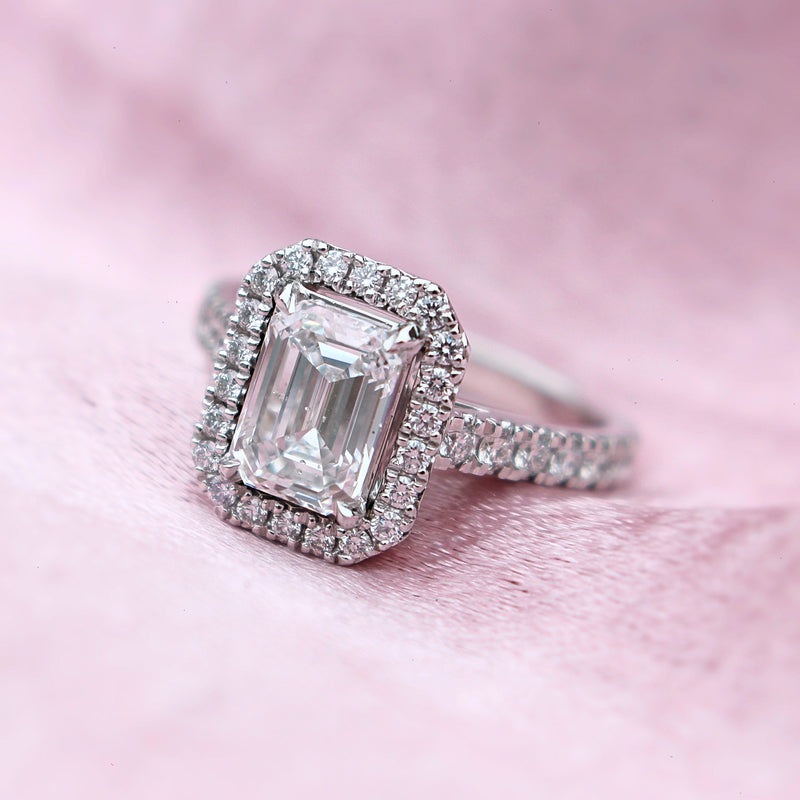 Platinum Emerald Cut Diamond Halo Ring