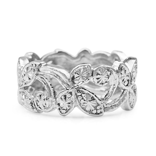 Platinum Floral Pierced Out Engraved Band