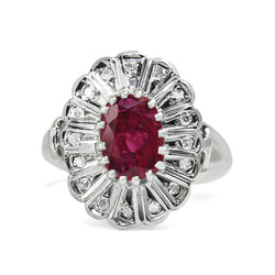 Palladium Ruby and Single Cut Diamond Vintage Cluster Ring