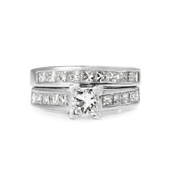 Platinum Princess Cut Diamond Solitaire Ring With Matching Band - Ring Set