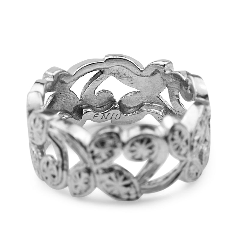 Platinum Floral Pierced Out Engraved Band