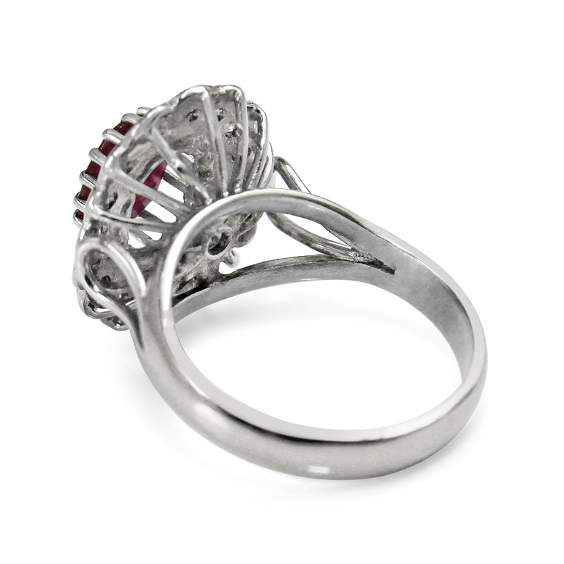 Palladium Ruby and Single Cut Diamond Vintage Cluster Ring