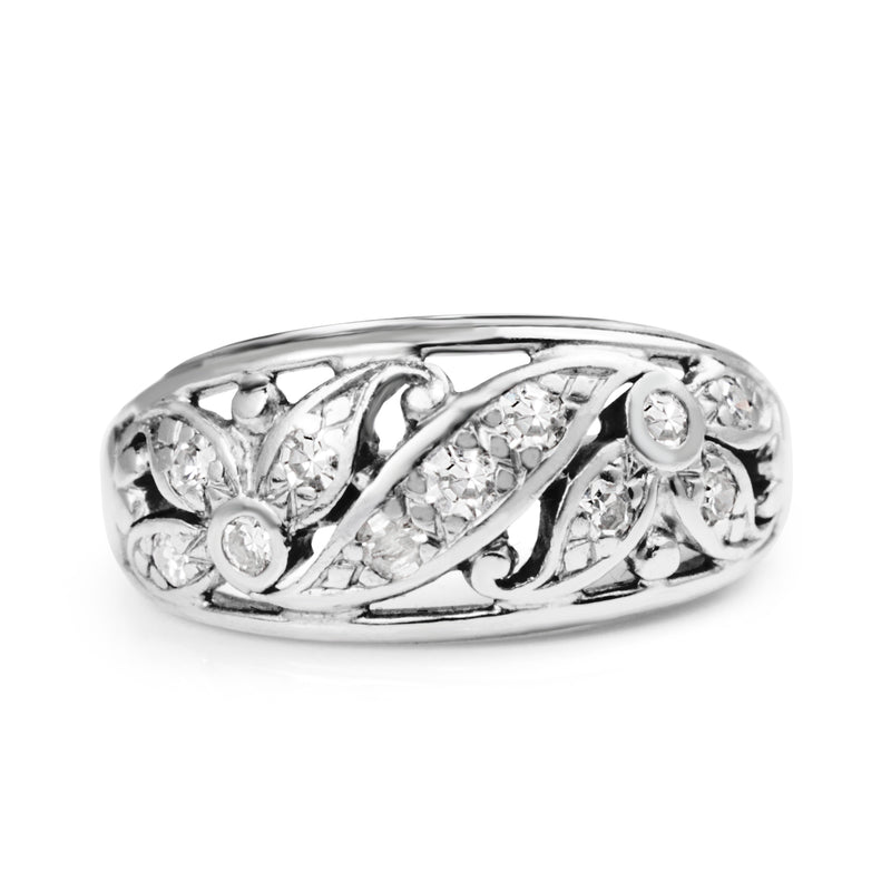 18ct White Gold Single Cut Diamond Floral Ring