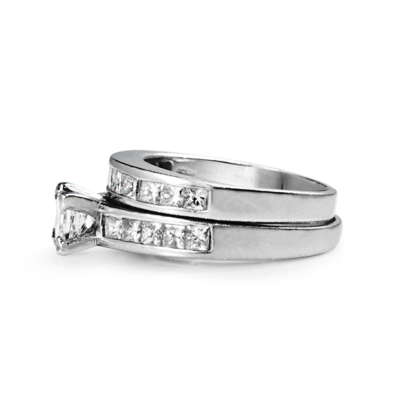 Platinum Princess Cut Diamond Solitaire Ring With Matching Band - Ring Set