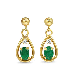 14ct Yellow Gold Emerald and Diamond Drop Earrings