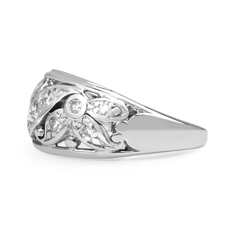 18ct White Gold Single Cut Diamond Floral Ring