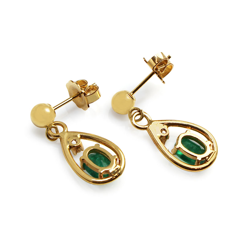 14ct Yellow Gold Emerald and Diamond Drop Earrings