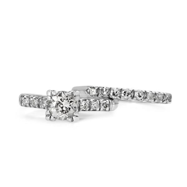Platinum Vintage Diamond Solitaire Ring With Matching Wedding Band - Ring Set